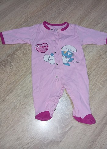 Pembe Desenli Düğmeli Bebek Tulum ve Triko Bere - Görsel 2