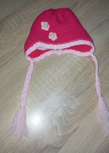 Pembe Desenli Düğmeli Bebek Tulum ve Triko Bere - Görsel 5