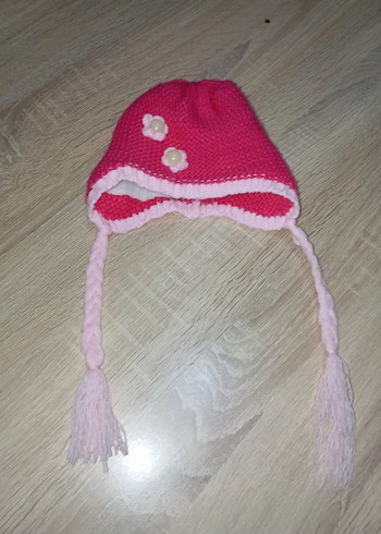 Pembe Desenli Düğmeli Bebek Tulum ve Triko Bere - Görsel 4