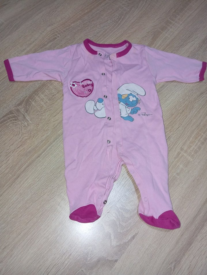 Pembe Desenli Düğmeli Bebek Tulum ve Triko Bere - Görsel 2