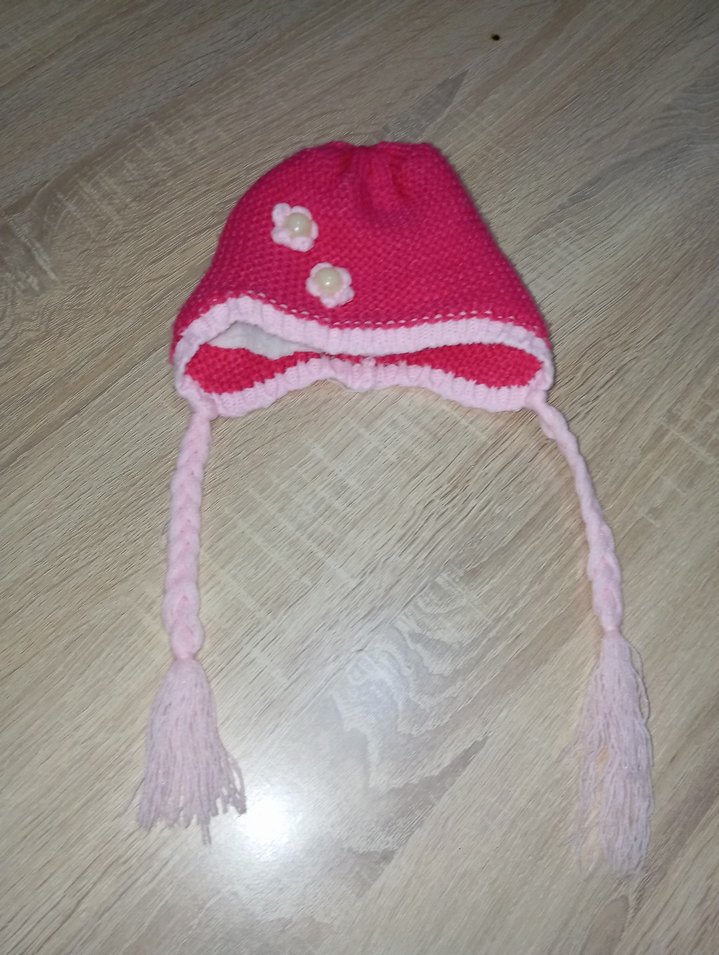 Pembe Desenli Düğmeli Bebek Tulum ve Triko Bere - Görsel 4