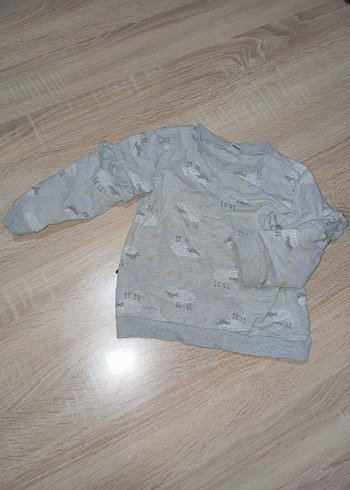 2 li Gri Baskılı Kız Çocuk Sweatshirt ve Tişört - Görsel 2