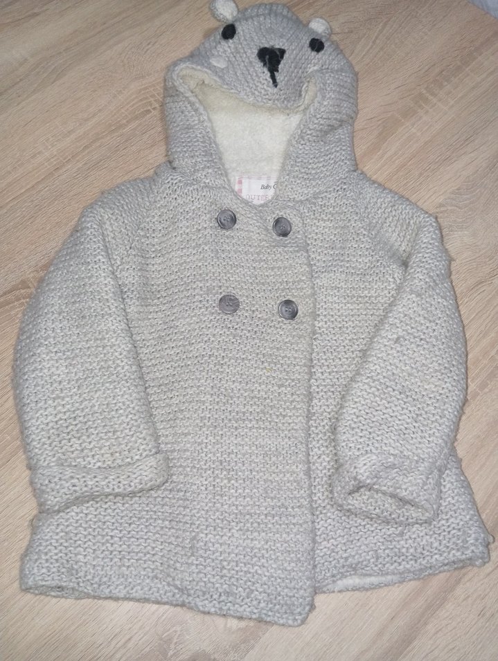 Kız Çocuk Gri Örgü Kapüşonlu Hırka - Görsel 2