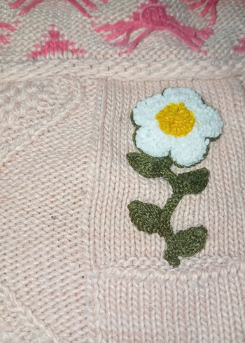 Kız Çocuk Pembe Nakışlı Triko Kazak - Görsel 2