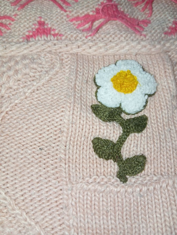 Kız Çocuk Pembe Nakışlı Triko Kazak - Görsel 2