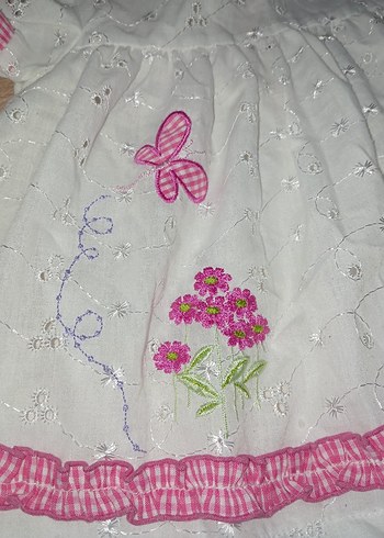 Kız Çocuk İşlemeli Beyaz Dantel Elbise - Görsel 2