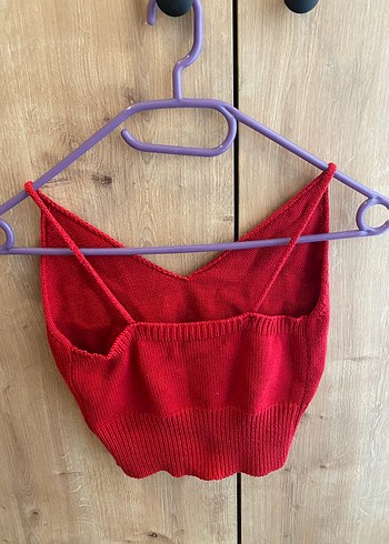 Addax Kırmızı V Yaka Örgü Mini Crop Top