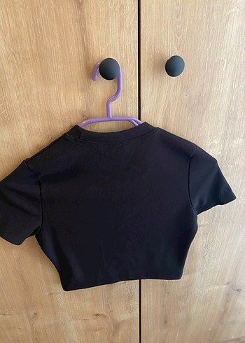 Diğer Kadın Siyah Kısa Crop Top, Kemer Detaylı
