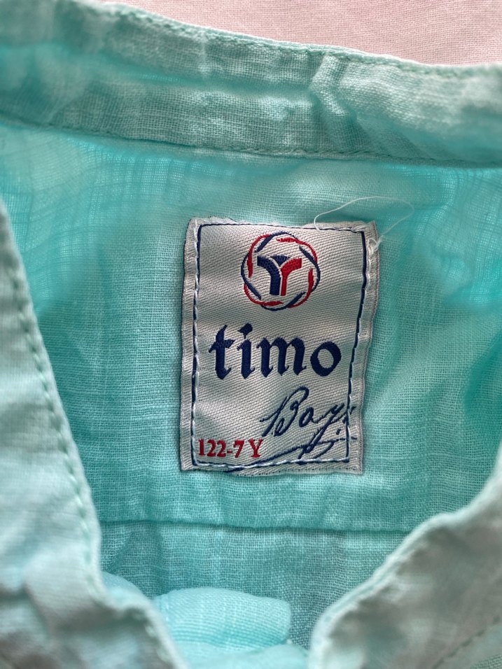 Erkek Çocuk Turkuaz Uzun Kollu Keten Gömlek - Görsel 2