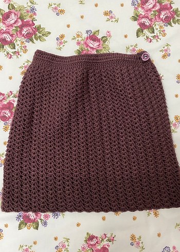 Bordo Örgü Kız Hırka ve Etek Takımı - Görsel 3