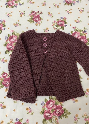 Bordo Örgü Kız Hırka ve Etek Takımı - Görsel 2