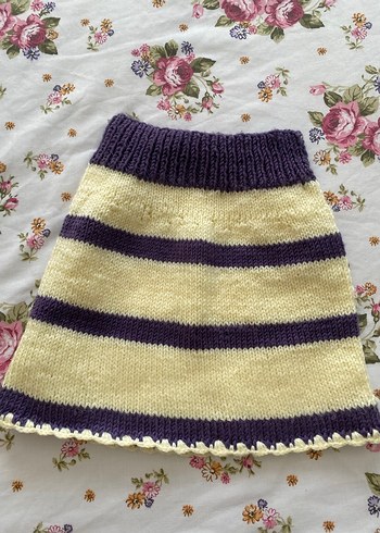 Uzun Mor Çizgili Triko Süveter ve Etek Takımı - Görsel 3