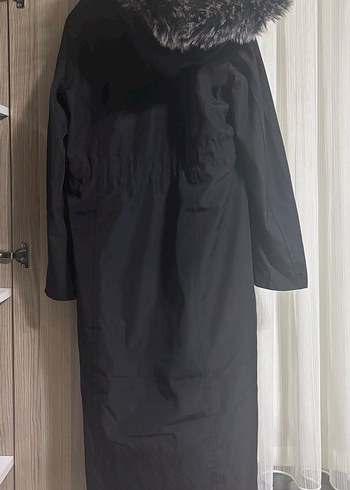 Kürklü Siyah Uzun Kadın Ceket - Görsel 3