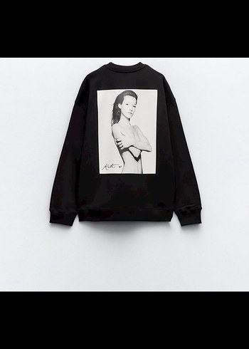 Siyah Baskılı Rahat Kesim Kadın Sweatshirt - Görsel 2