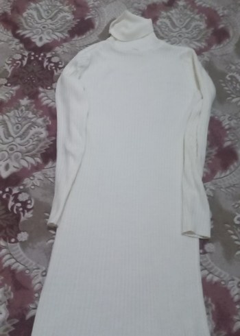 Beyaz Uzun Balıkçı Yaka Kadın Elbise - Görsel 2