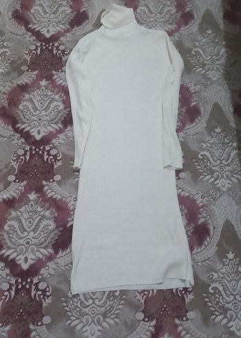 Beyaz Uzun Balıkçı Yaka Kadın Elbise - Görsel 3