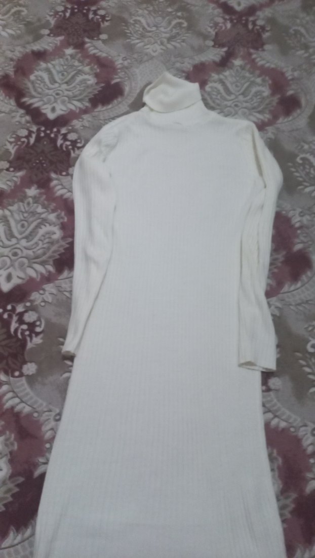 Beyaz Uzun Balıkçı Yaka Kadın Elbise - Görsel 2