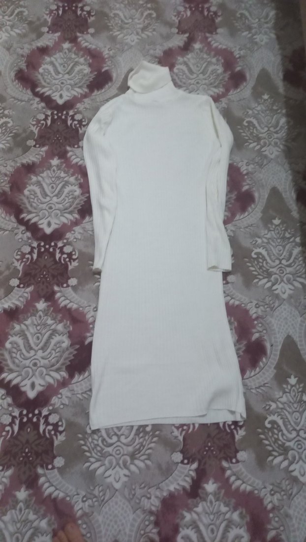 Beyaz Uzun Balıkçı Yaka Kadın Elbise - Görsel 3