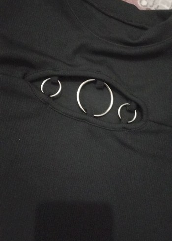 Kadın Siyah Kısa Kollu Crop Top - Görsel 2