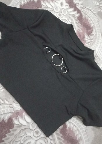 Kadın Siyah Kısa Kollu Crop Top - Görsel 3