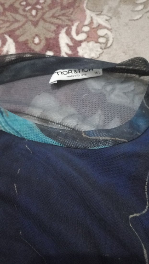 Kadın Mavi Bağlama Desenli Dar Kesim Bluz - Görsel 3