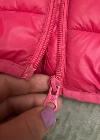 Benetton Kız Çocuk Kapüşonlu Fermuarlı Pembe Mont - Görsel 6