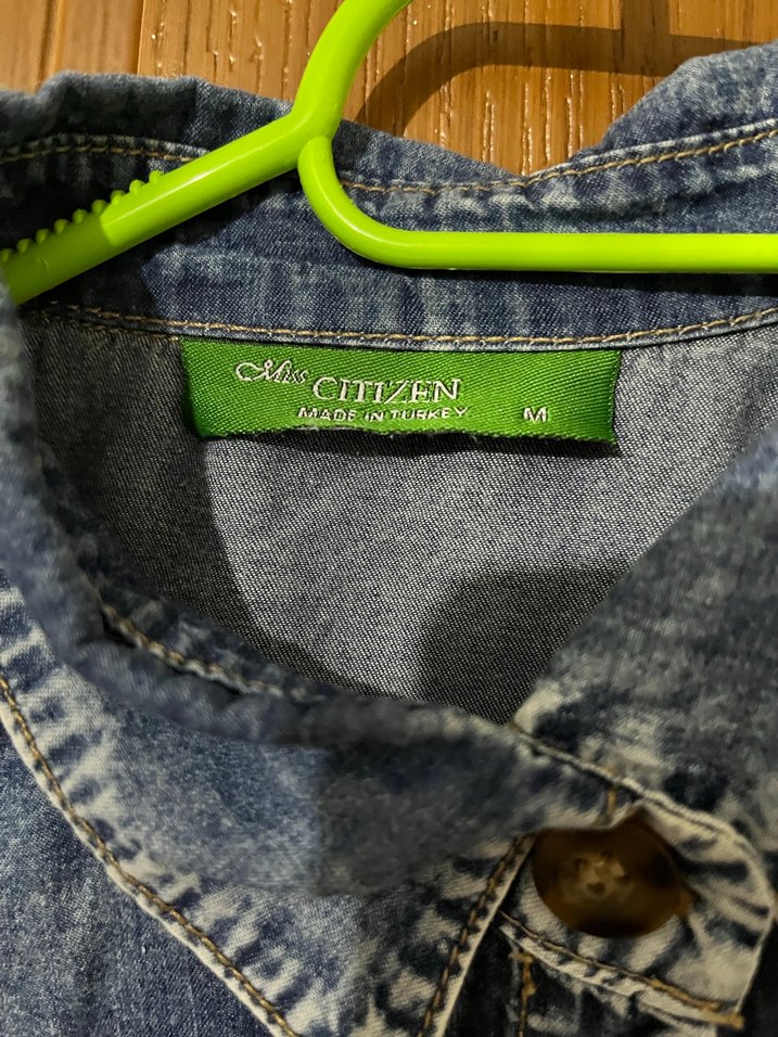 Gri Batik Desenli Kadın kot gömlek - Görsel 3