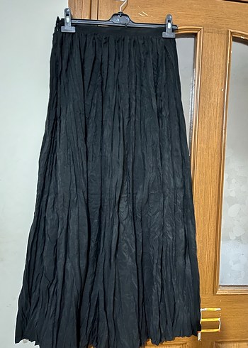 Kadın Siyah Uzun Keten Pilili Etek - Görsel 2