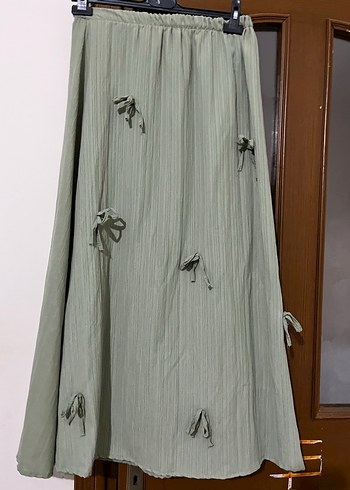 Nakışlı Pilili Uzun Keten Etek - Görsel 2