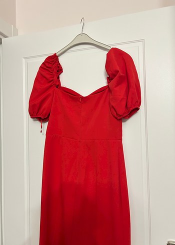 Kırmızı Uzun Drapeli Elbise - Görsel 2