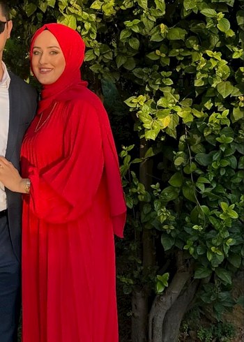 Kırmızı Uzun Salaş piliseli Elbise - Görsel 2