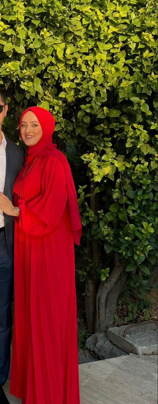 Kırmızı Uzun Salaş piliseli Elbise - Görsel 2