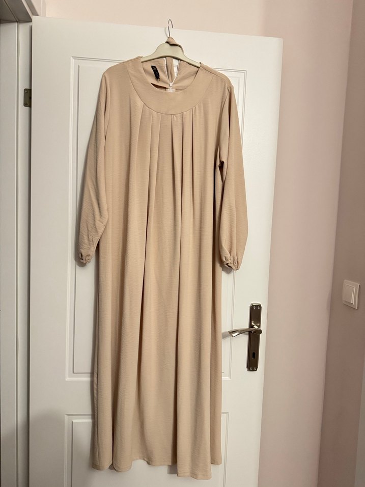 Bej Uzun Kollu Salaş ayrobin Elbise - Görsel 2
