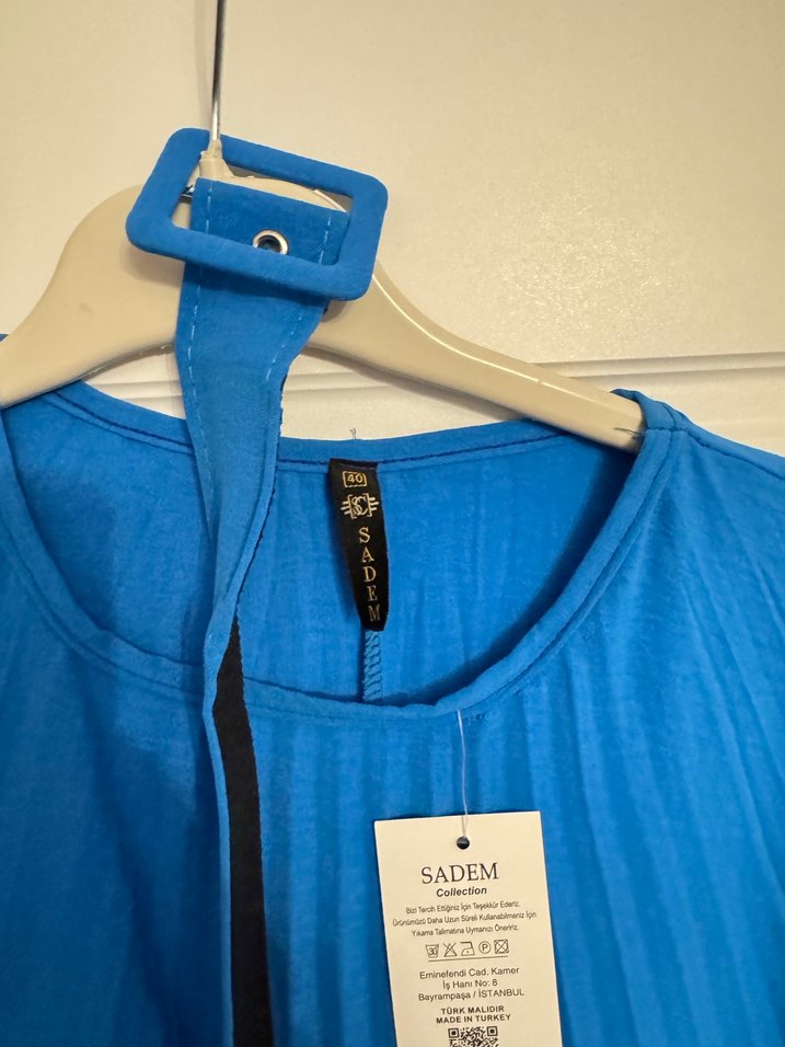 Mavi Uzun Piliseli Kadın Elbise - Görsel 2