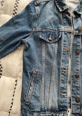 m Beden Düğmeli Mavi Kadın Denim Ceket