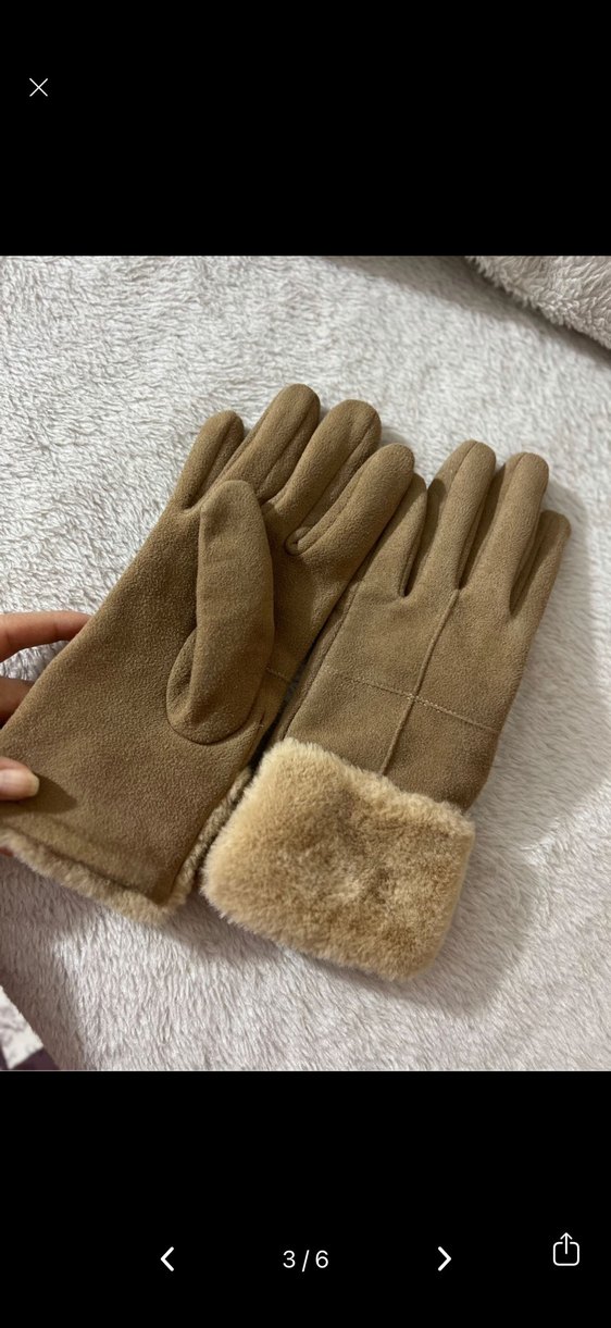 Bej Süet Kadın Eldiven Kürklü Detaylı - Görsel 4