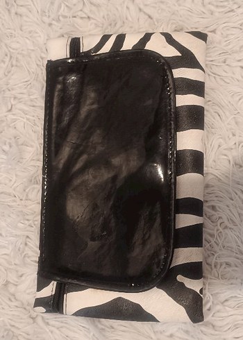 Siyah Deri Zebra Desenli Fermuarlı Kadın Clutch