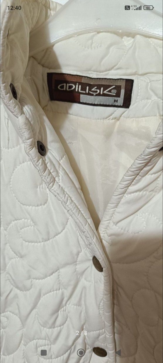 Düğmeli Beyaz Uzun Keten Kadın Ceket - Görsel 3