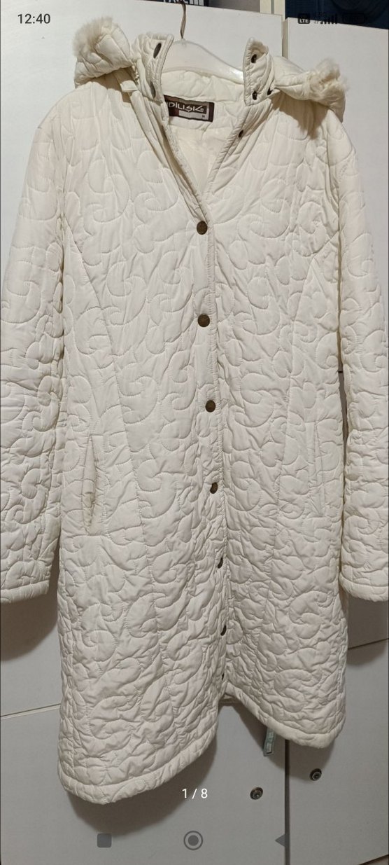 Düğmeli Beyaz Uzun Keten Kadın Ceket - Görsel 2