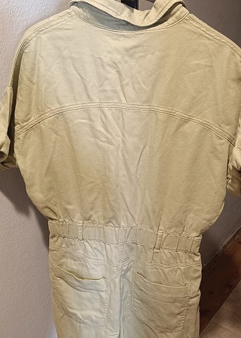 haki Keten Kadın Mini Tulum - Görsel 5