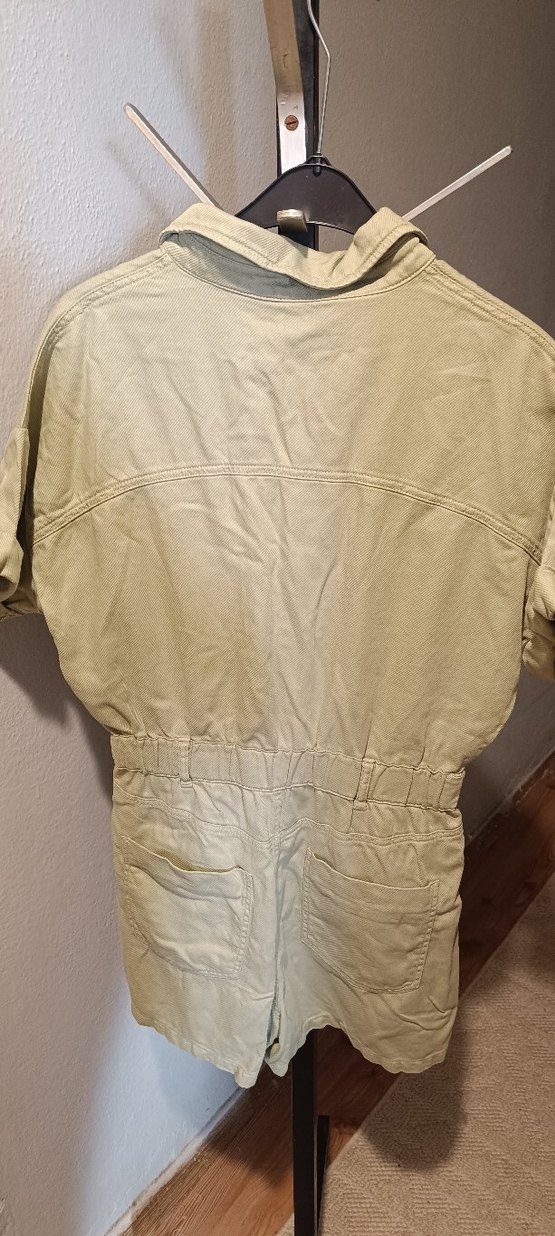 haki Keten Kadın Mini Tulum - Görsel 5