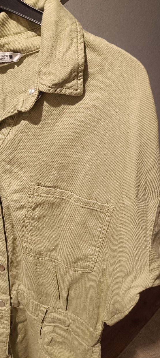 haki Keten Kadın Mini Tulum - Görsel 2