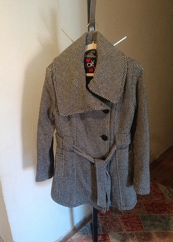 Gri Midi Yün Kaban, Kuşaklı, Regular Fit