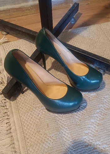Klasik Yeşil Platform Topuklu Kadın Stiletto - Görsel 4