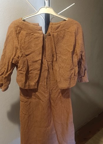 Uzun Kollu, Salaş Kesim, Kahverengi Midi Elbise - Görsel 3