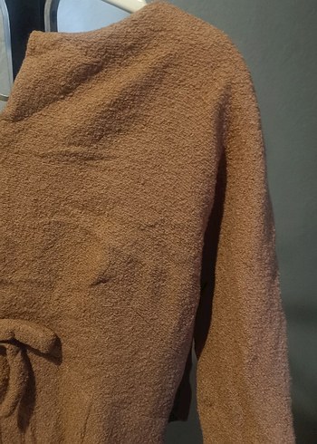 Uzun Kollu, Salaş Kesim, Kahverengi Midi Elbise - Görsel 2