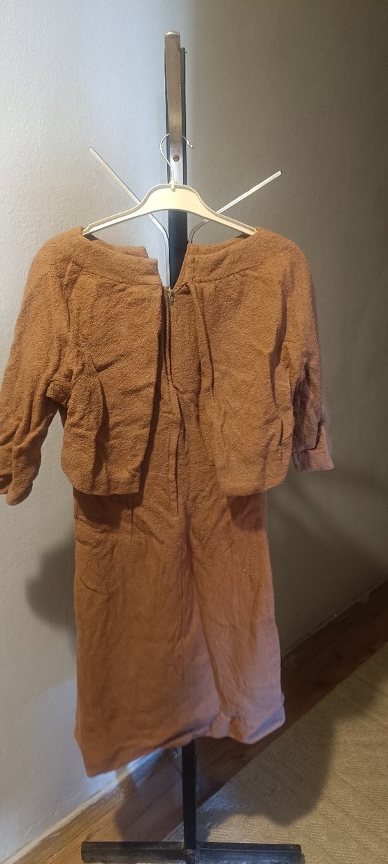 Uzun Kollu, Salaş Kesim, Kahverengi Midi Elbise - Görsel 3