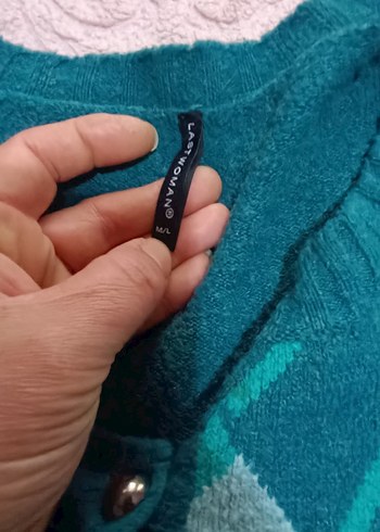 Düğmeli Turkuaz Triko Hamile Hırkası - Görsel 3