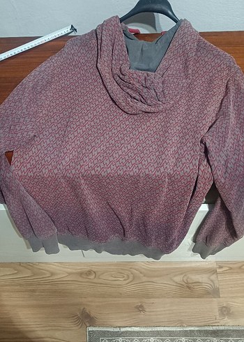 Bordo Kapüşonlu Örgü Kadın Sweatshirt - Görsel 5