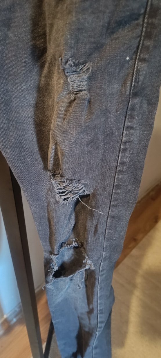 Yırtık Detaylı Koyu Gri Kadın Denim Pantolon - Görsel 4